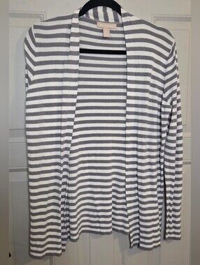Banana Republic - Gray & White Striped Open-Front Cardigan